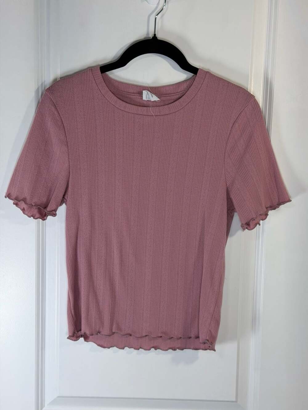 Cotton On Pink Pointelle Rib Knit Short Sleeve Baby Tee